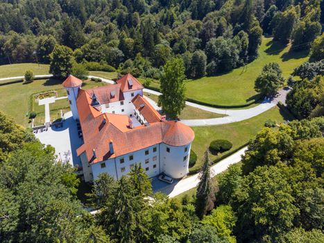 Beautiful aerial drone view of Bogensperk castle, Litija, Slovenia