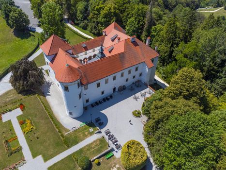 Beautiful aerial drone view of Bogensperk castle, Litija, Slovenia