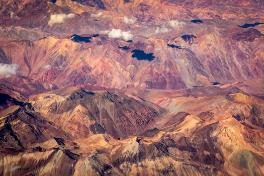 Andes cordillera and Atacama aerial view, dramatic landscapes with exotic volcanoes, Chile, Argentina and Bolivia borders, South America