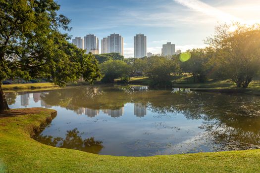 Park Barigui in Curitiba at golden sunrise, capital of Parana state, Brazil