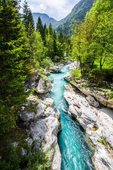 Emerald Soca River in Soca Valley, Slovenia, Europe