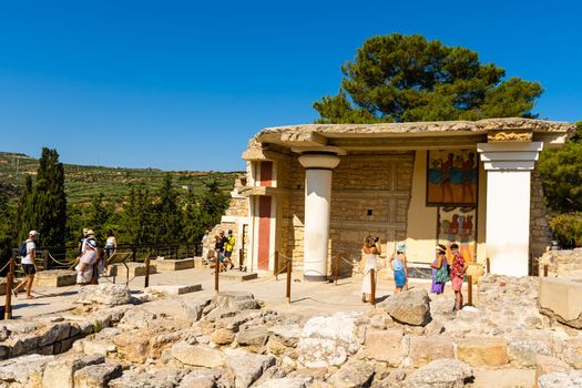 August 25 2021 - Knossos palace of the Minoan civilization and culture at Heraklion without people, Crete, Greece.