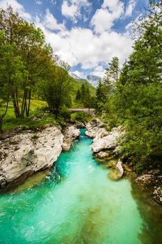 Emerald Soca River in Soca Valley, Slovenia, Europe