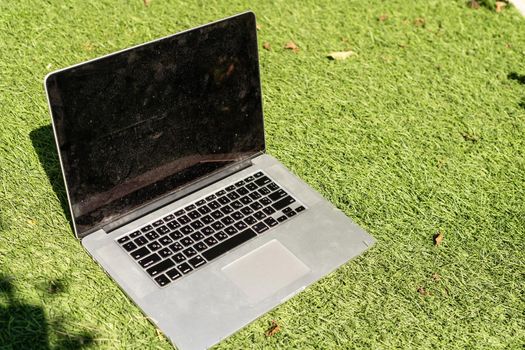 Laptop on the garden, close-up