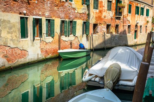 Peaceful Canal scenary in romantic Venice at springtime, Northern Italy