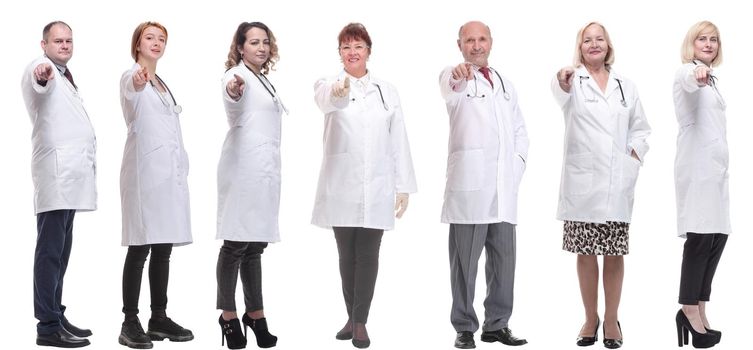 group of doctors in full length isolated on white background