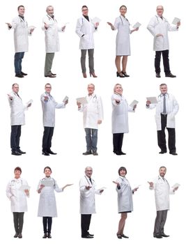 group of doctors with clipboard isolated on white background