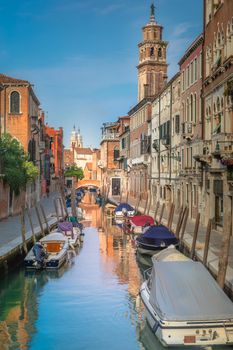 Peaceful Canal scenary in romantic Venice at springtime, Northern Italy