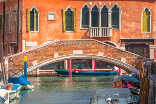 Peaceful Canal scenary in romantic Venice at springtime, Northern Italy