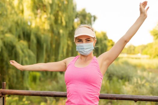 Close Up Of Woman Wearing Medical Face Mask.