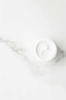 All-natural emulsion cream on marble, flatlay - skincare and body care, luxury spa and clean cosmetic concept. Time for organic beauty treatment