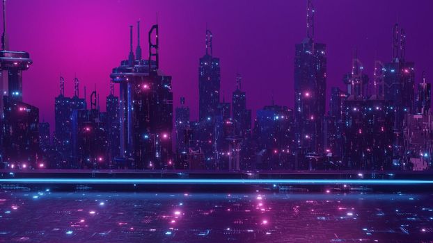 Cyberpunk Futuristic Glowing Neon Town Banner Background 3d Render