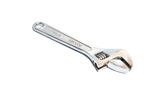 Adjustable wrench isolated in white background. Steel adjustable wrench, equipment, and tool of a worker. Isolation with clipping path.