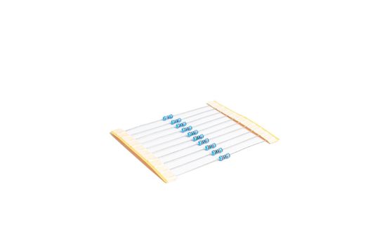 Bundle of electronic resistors isolated in white background with clipping path.