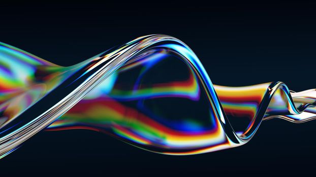 Abstract glass shape with rainbow reflections and refractions 3d render