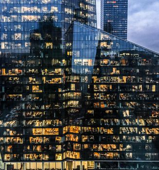 Business office, corporate building and modern architecture concept - Windows of skyscrapers in the financial city center in Europe