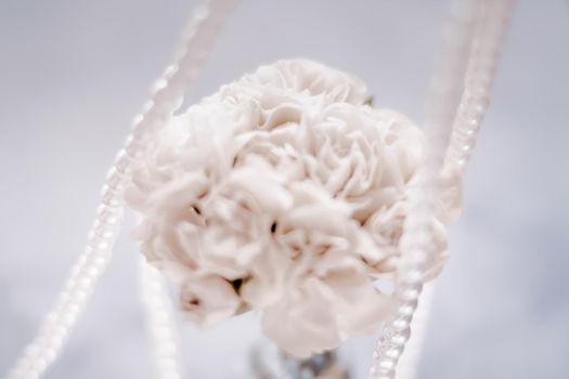 Bridal bouquet of white roses - wedding day, floral beauty, luxury event decoration concept. The happiest day of our lives