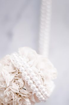 Bridal bouquet of white roses - wedding day, floral beauty, luxury event decoration concept. The happiest day of our lives