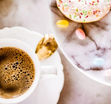 Vintage cup of flavored espresso, flatlay - perfect breakfast and feminine styled concept. I love my morning coffee