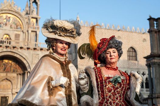 VENICE, ITALY - Febrary 21 2019: The masks of the Venice carnival 2019