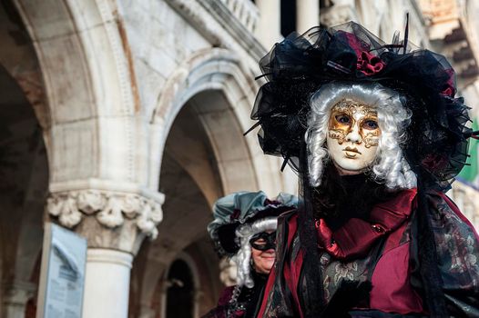 VENICE, ITALY - Febrary 21 2019: The masks of the Venice carnival 2019