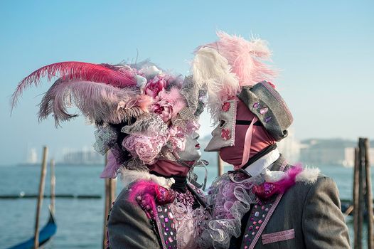 VENICE, ITALY - Febrary 21 2019: The masks of the Venice carnival 2019