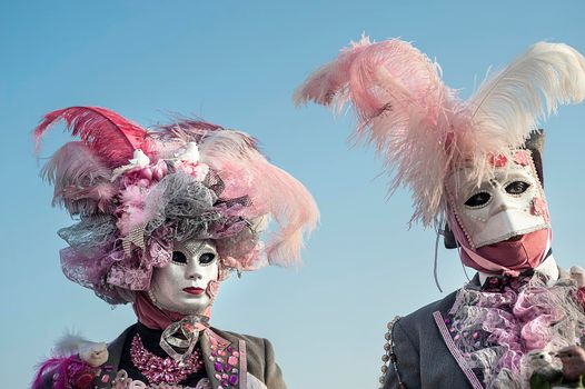 VENICE, ITALY - Febrary 21 2019: The masks of the Venice carnival 2019