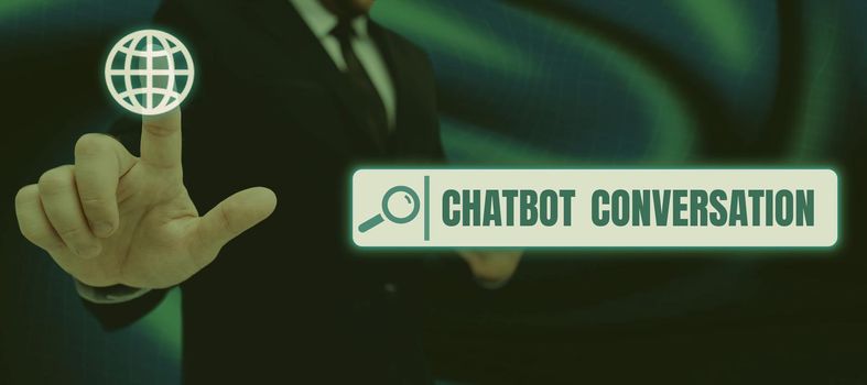 Conceptual caption Chatbot Conversation, Business concept Chatting with virtual assistant artificial intelligence E Colleagues Climbing Upwards Mountain Reaching Success Presenting Teamwork