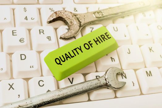 Inspiration showing sign Quality Of Hire, Business approach Good professionals hired for a job Successful recruitment Important Message Presented On Piece Of Paper Clipped With Clip.