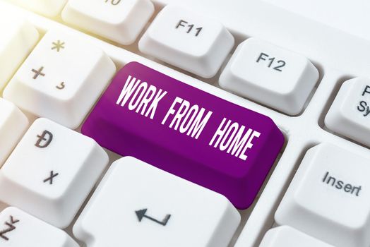 Text caption presenting Work From Home, Business overview Freelance job working on your house convenient technology Businessman With Two Hands Searching For Important Data And New Ideas.