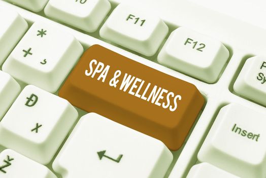 Inspiration showing sign Spa and WellnessPlace where people go to improve their health Relaxation, Concept meaning Place where showing go to improve their health Relaxation Businessman Holding Tablet With Important Informations And Signs On Side.