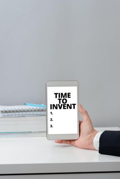 Text sign showing Time To Invent, Business showcase Invention of something new different innovation creativity Blank Geometric Shapes For Business Advertisement And Promotion.