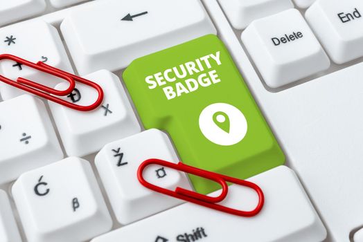 Text caption presenting Security BadgeCredential used to gain accessed on the controlled area, Business concept Credential used to gain accessed on the controlled area Piece Of Carboard With Important Message Surrounded By Colorful Paperclips.