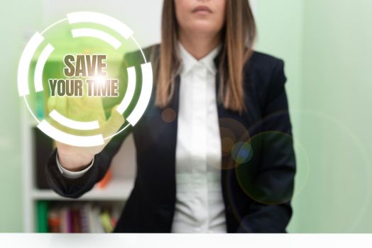 Inspiration showing sign Save Your Time, Business idea Finding ways to finished the job quick Automation End faster Blank frame represent company employees demonstrating business terms.