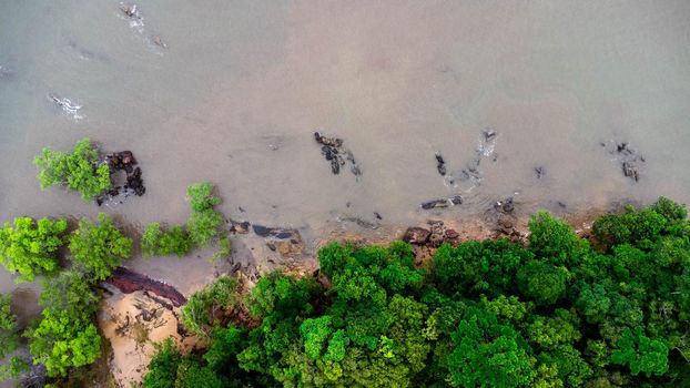 Aerial view of Ao Thalane, Tourist destination for kayaking to see the beauty of limestone mountains and fertile mangrove forests, Krabi, Thailand.