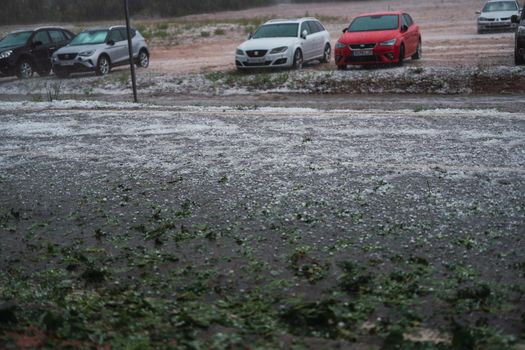 Damage caused by the Hail Storm caused by the meteorological phenomenon DANA in Barcelona- El Bruc, Spain 25 Aug 2022 natural light