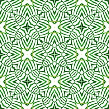 Textile ready neat print, swimwear fabric, wallpaper, wrapping. Green curious boho chic summer design. Trendy organic green border. Organic tile.