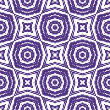 Tiled watercolor pattern. Purple symmetrical kaleidoscope background. Textile ready comely print, swimwear fabric, wallpaper, wrapping. Hand painted tiled watercolor seamless.