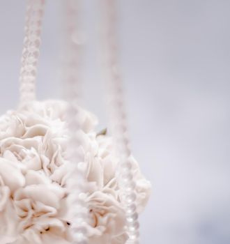 Bridal bouquet of white roses - wedding day, floral beauty, luxury event decoration concept. The happiest day of our lives