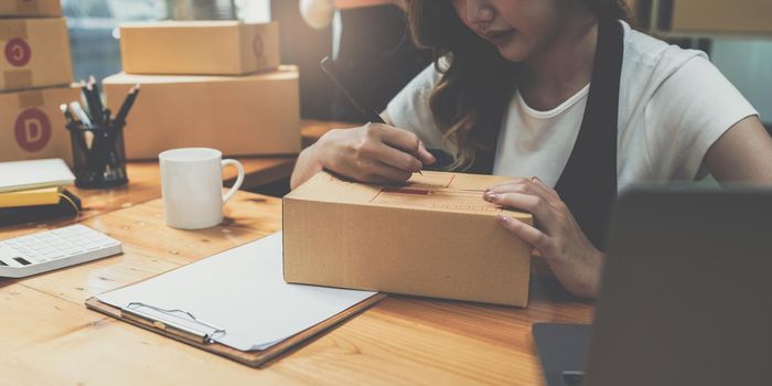 Modern Asian SME business woman entrepreneur at home office.