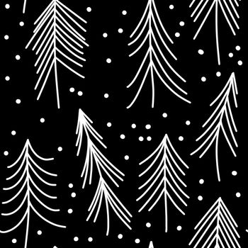 Hand drawn black and white seamless pattern with Christmas winter trees ornaments. Nordic Scandinavian new year december minimalist design, cute fabric print, cartoon doodle style