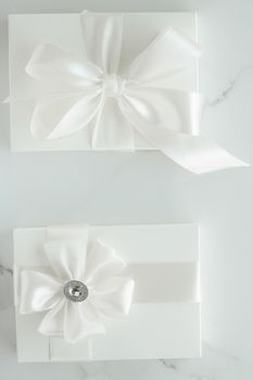 Romantic celebration, lifestyle and holiday present concept - Luxury wedding gifts on marble