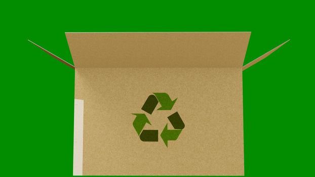 recycle box isolated on green background 3d illustration