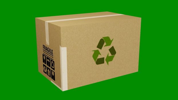 recycle box isolated on green background 3d illustration 