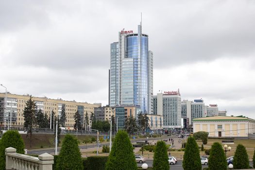Belarus, Minsk - 18 august, 2022: BSB building on Nemiga in blue sky