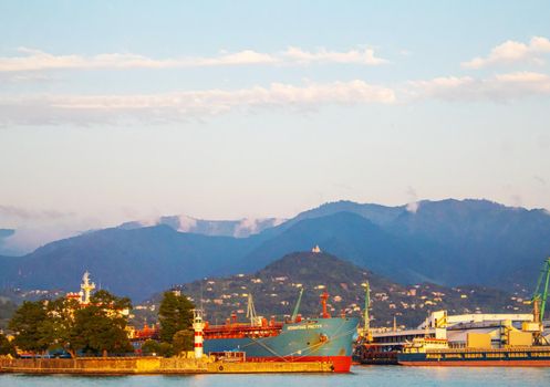 The passenger ship in port. selective focus transporttation