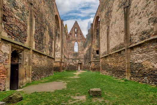 The Rosa Coeli monastery. Ancient catholic ruin of monastery near Dolni Kounice city. Religion gothic place with spiritual history builded from stone. Medieval and historical heritage. Czech Republic