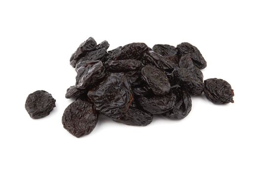 Heap of prunes isolated on white background