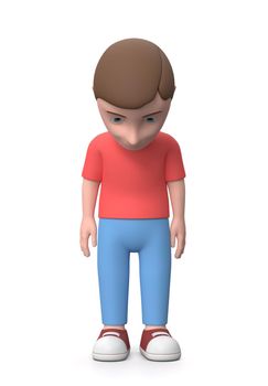 Young Kid.Bowed 3D Cartoon Character Isolated on White Background 3D Illustration, Front View, Respect Greeting Concept