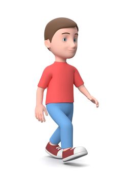 Smiling Young Kid Walking. 3D Cartoon Character Isolated on White Background 3D Illustration
